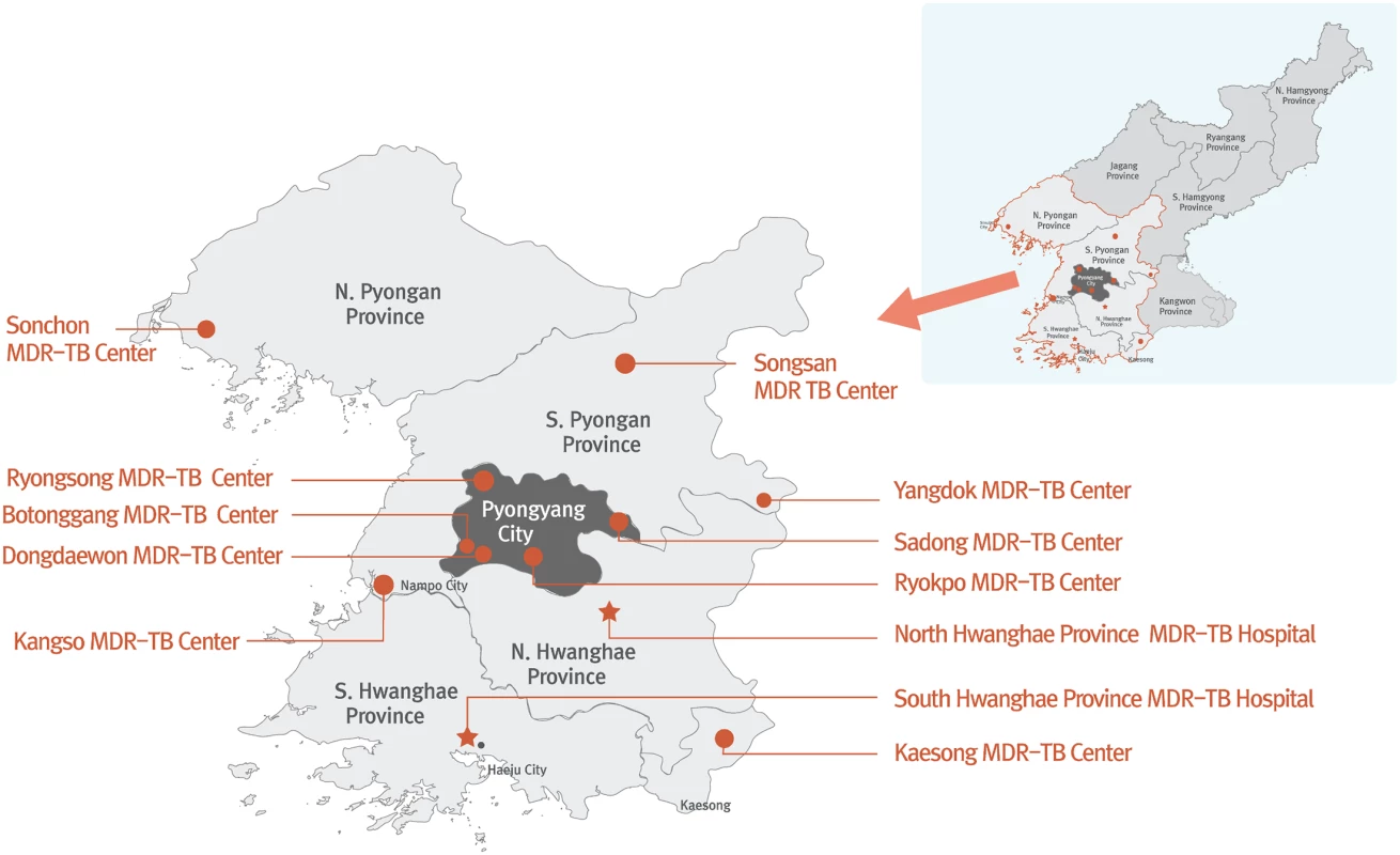 DPRK MDR TB treatment centers supported by the Eugene Bell Foundation (2015).
