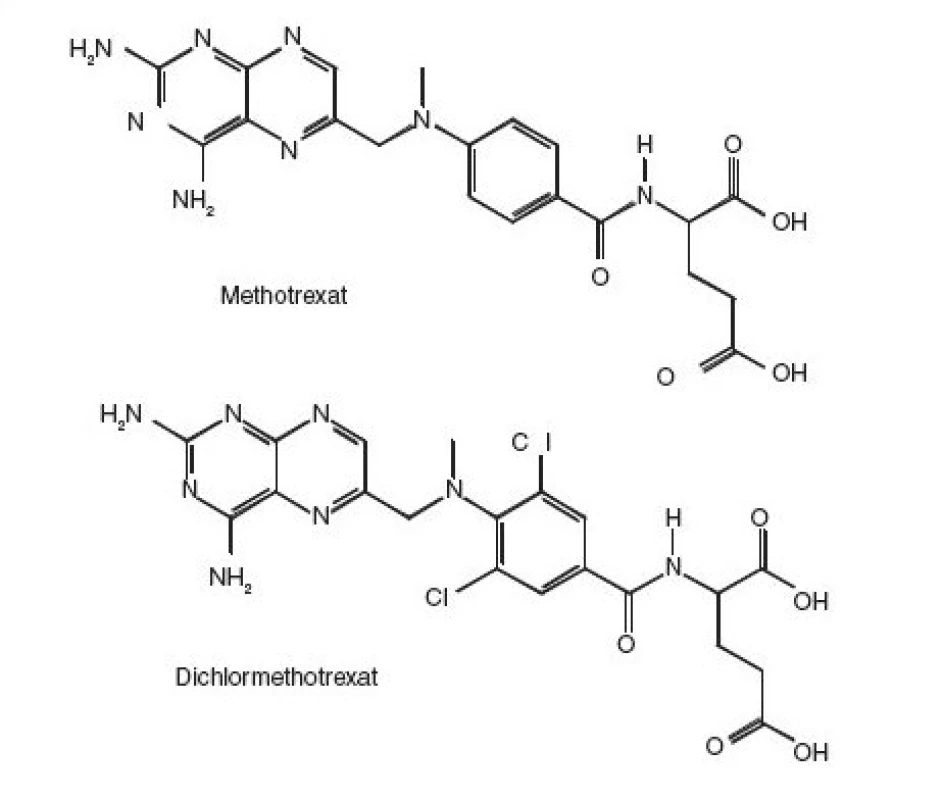Strukturní vzorce protinádorových léčiv na bázi listové kyseliny
