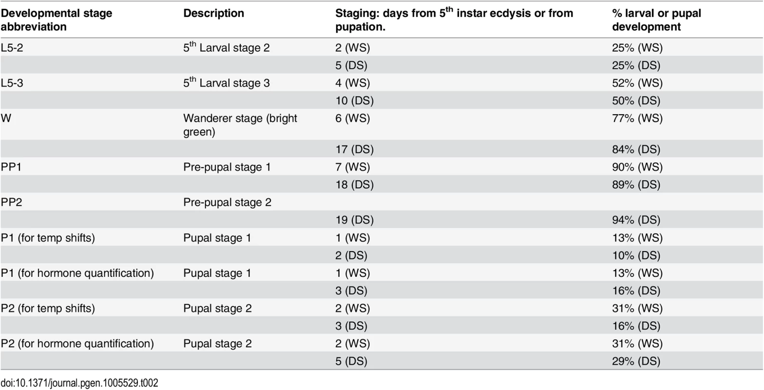 Developmental staging used in current study.