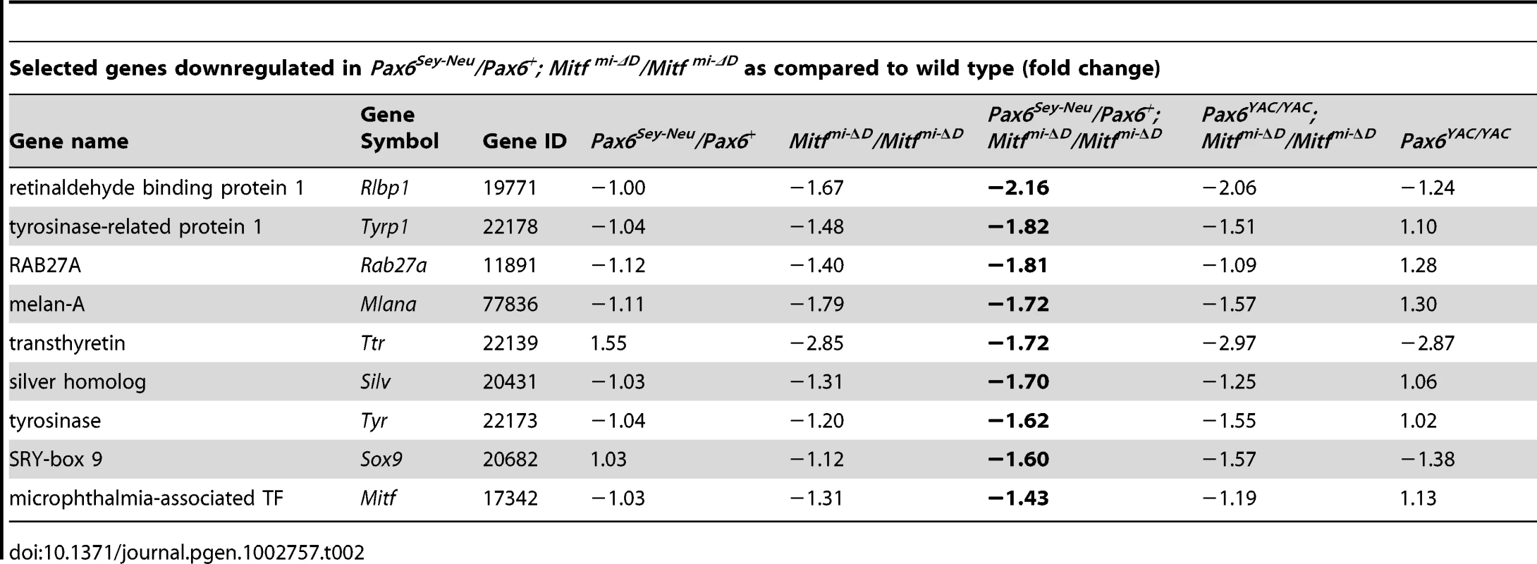Gene expression profiling in mutant E11.5 RPE fractions.