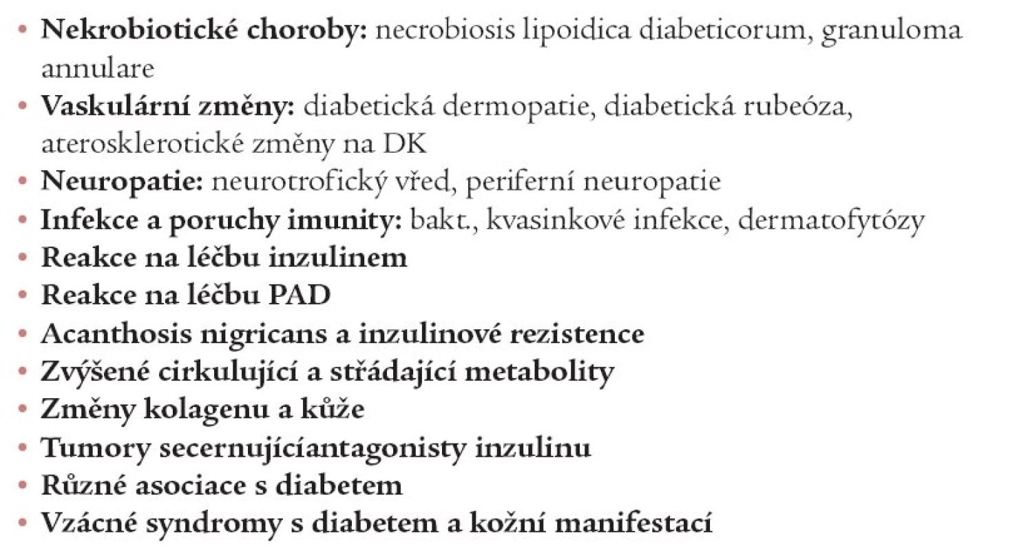 Rozdělení kožních chorob u diabetiků dle Sibbalda (1996).