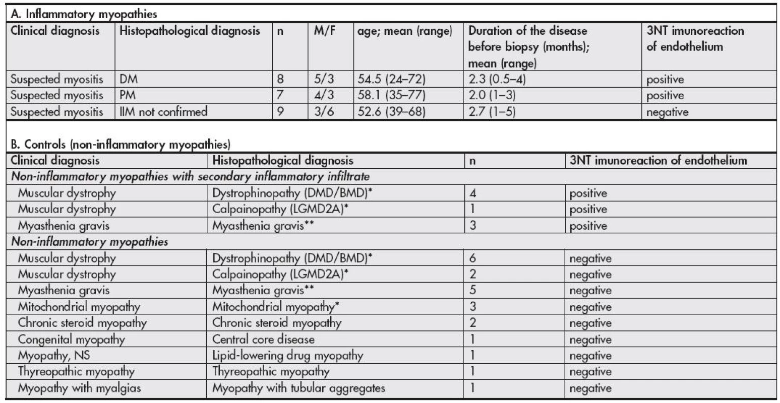 Characteristics of cases enrolled into the study and results of 3NT immunodetection