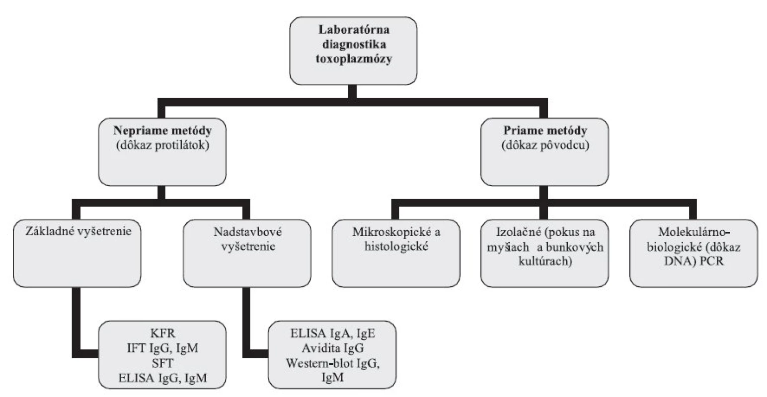 Laboratórna diagnostika toxoplazmózy – schéma vyšetrovacích postupov
Fig. 1. Laboratory diagnosis of toxoplasmosis – scheme of test procedures