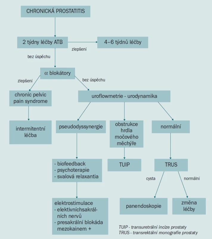 Algoritmus pro vyšetření a léčbu pacientů s chronickou prostatitis.