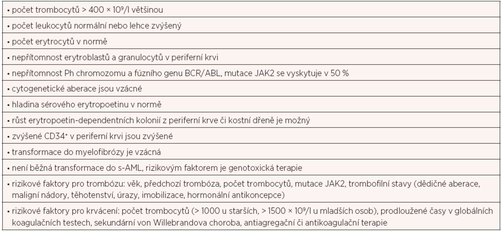 Typické rysy esenciální trombocytémie