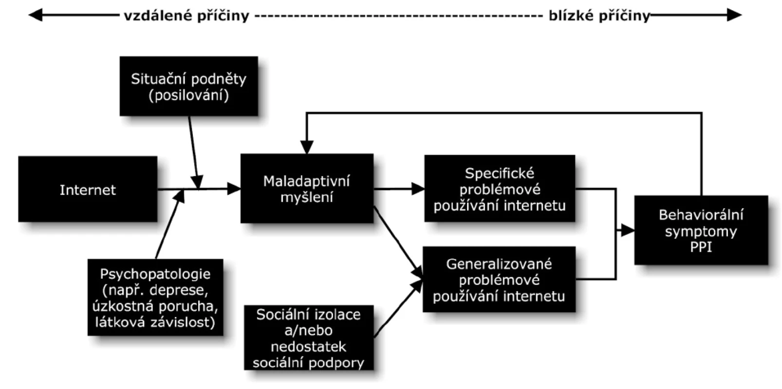 Kognitivně-behaviorální model problémového používání internetu (Davis, 2001).