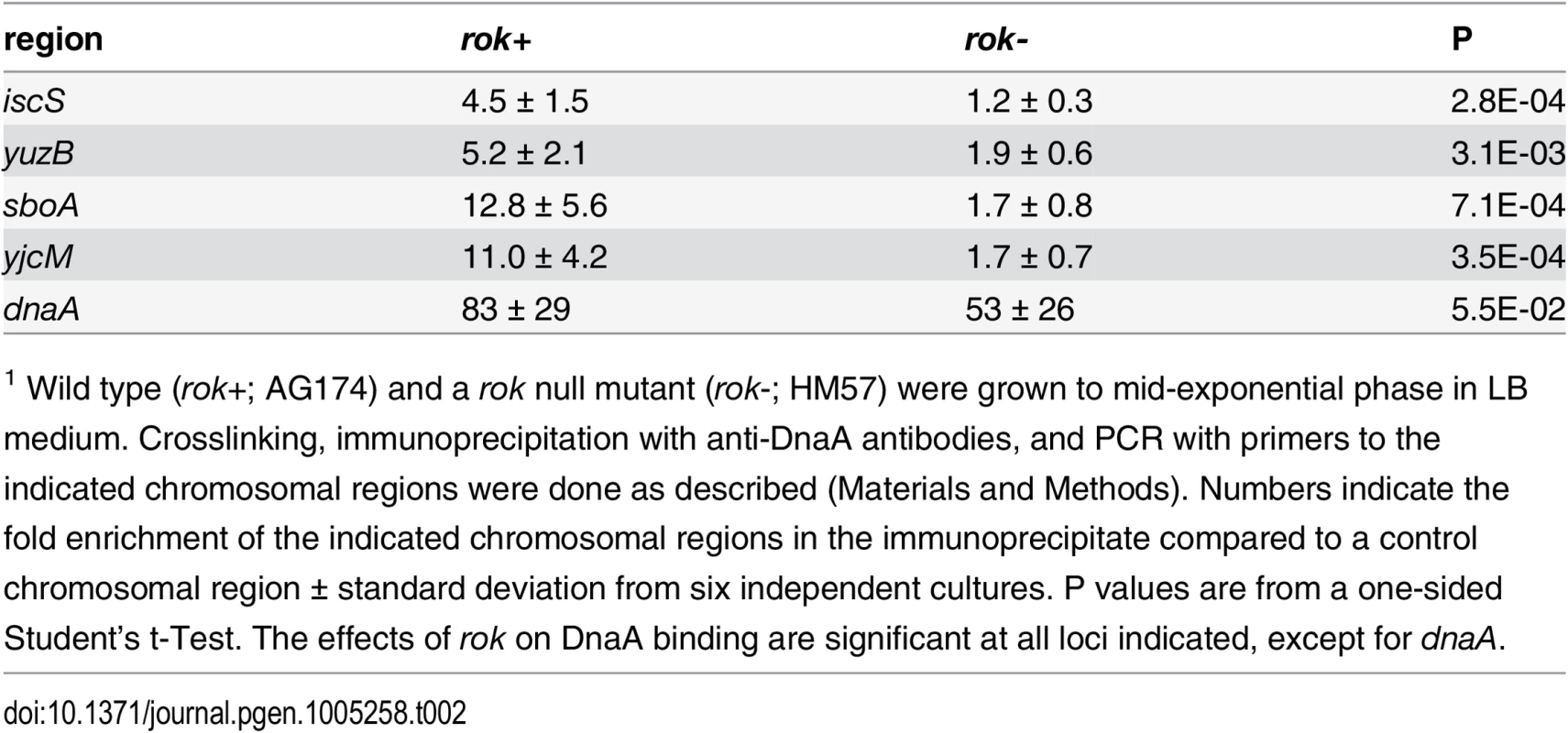 Effects of Rok on binding by DnaA in vivo<em class=&quot;ref&quot;><sup>1</sup></em>.