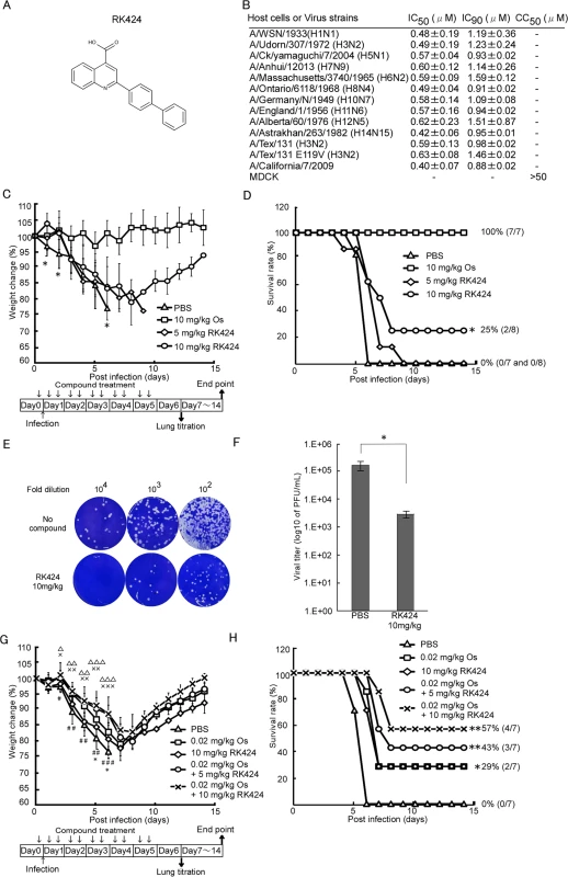 RK424 shows antiviral activity both <i>in vitro</i> and <i>in vivo</i>.