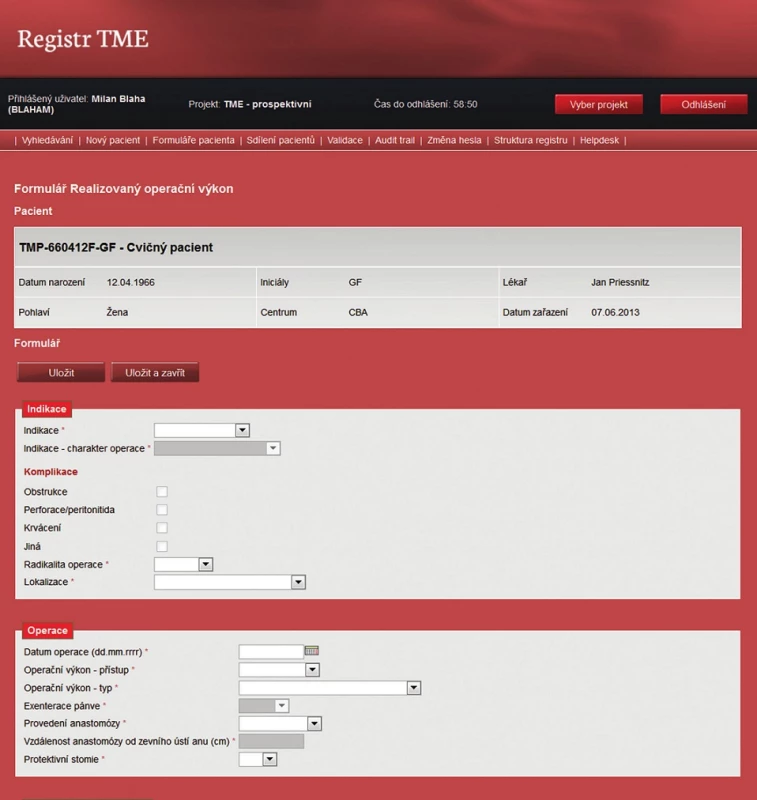 Webový formulář registru TME
Fig. 1: TME registry on-line form