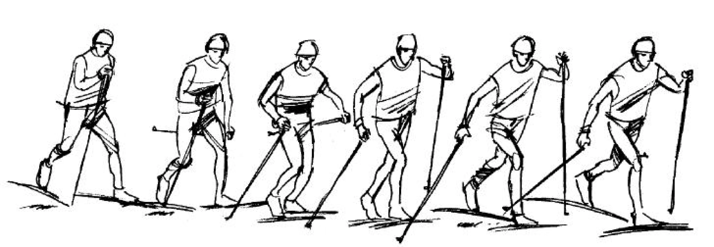 Průběh pohybu na lyžích při střídavém dvoudobém běhu klasickou technikou.