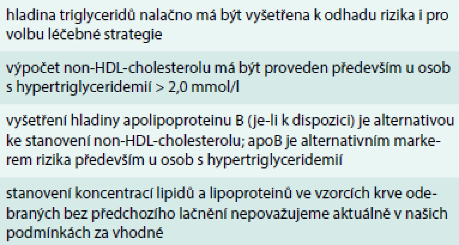 Změny v doporučení pro vyšetření sérových lipidů a lipoproteinů