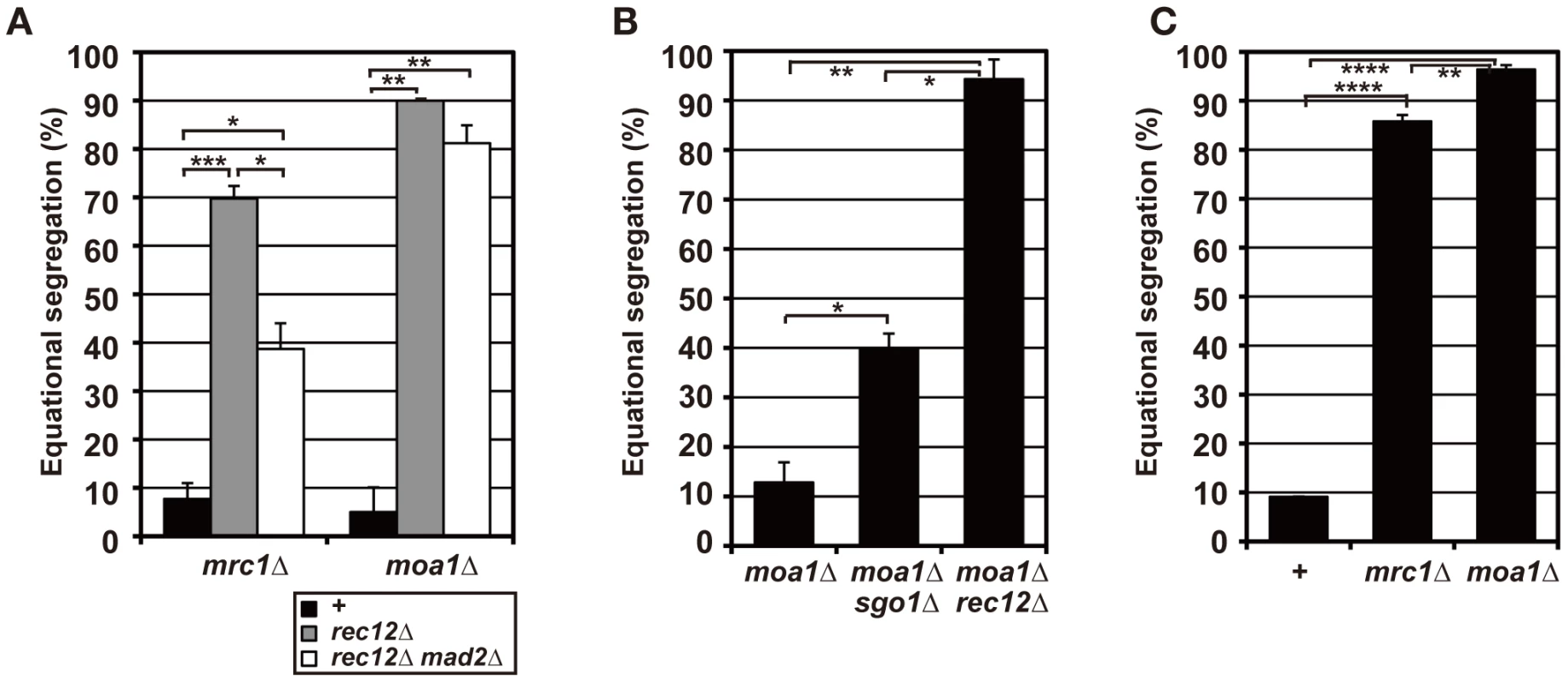Sister chromatid segregation in <i>mrc1</i> and <i>moa1</i> mutants.