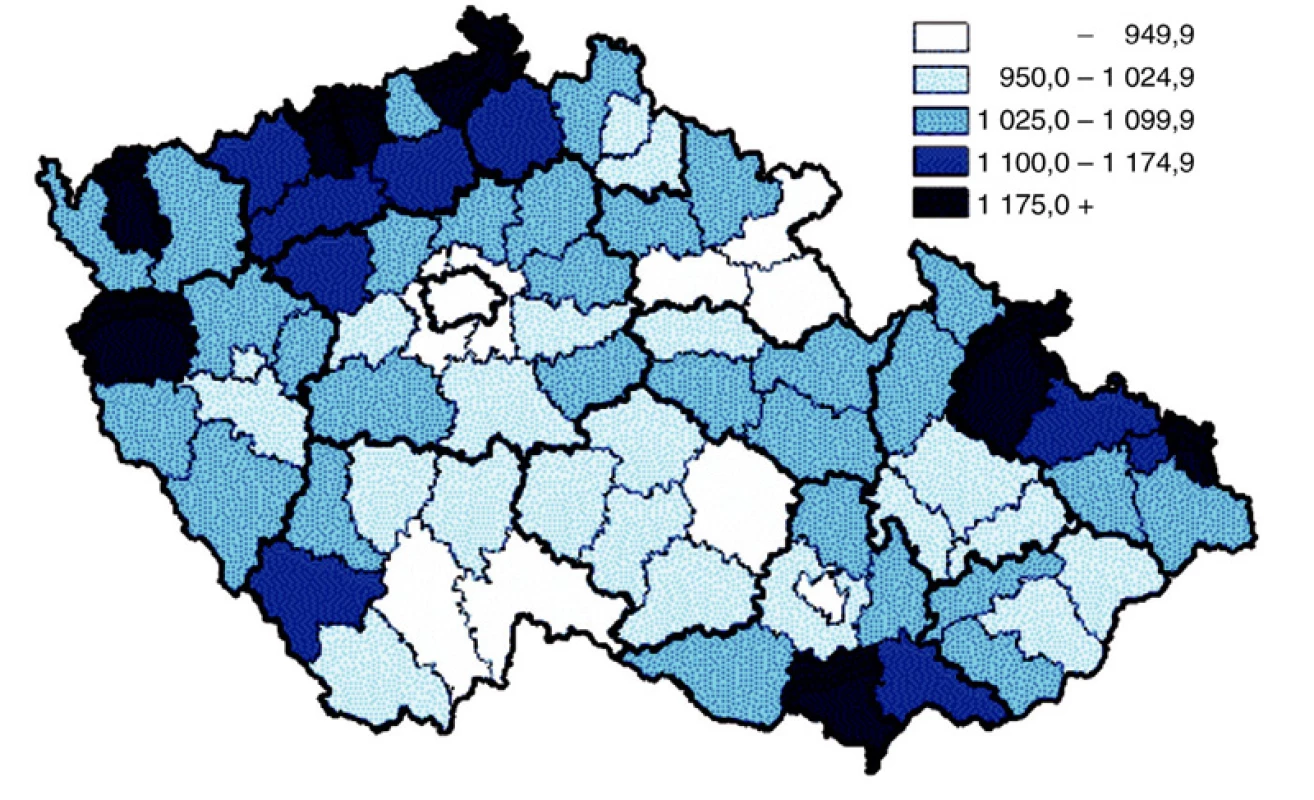 Standardizovaná úmrtnost mužů v České republice v roce 2007 (27)