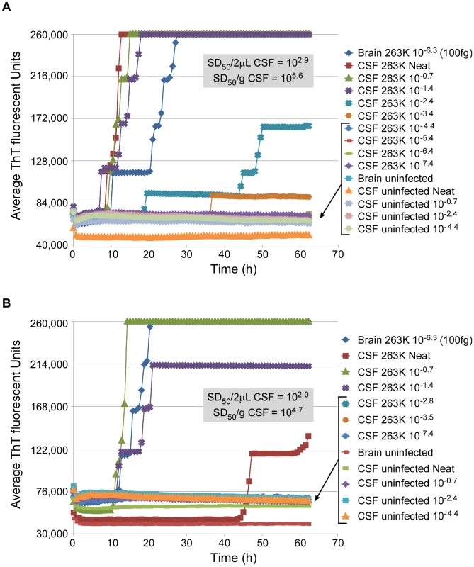 RT-QuIC end-point dilution analysis of CSF from scrapie-infected hamsters.