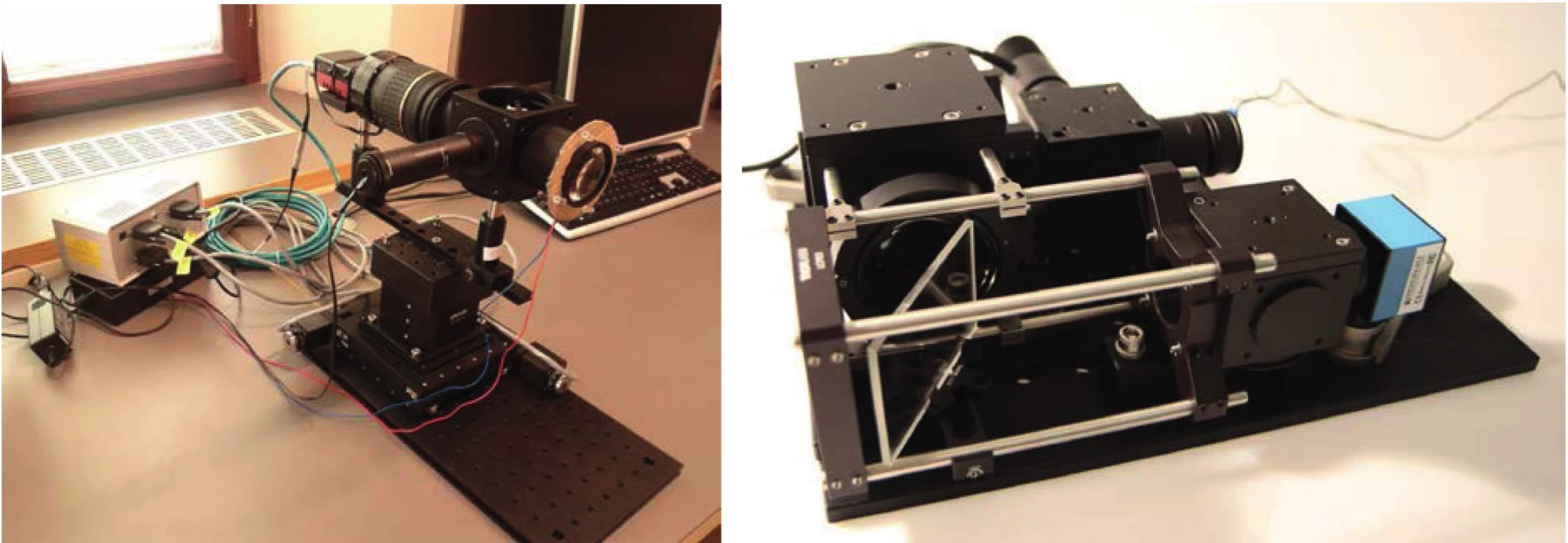 Ukázka laboratorního zařízení první verze (vlevo) a druhé verze (vpravo)