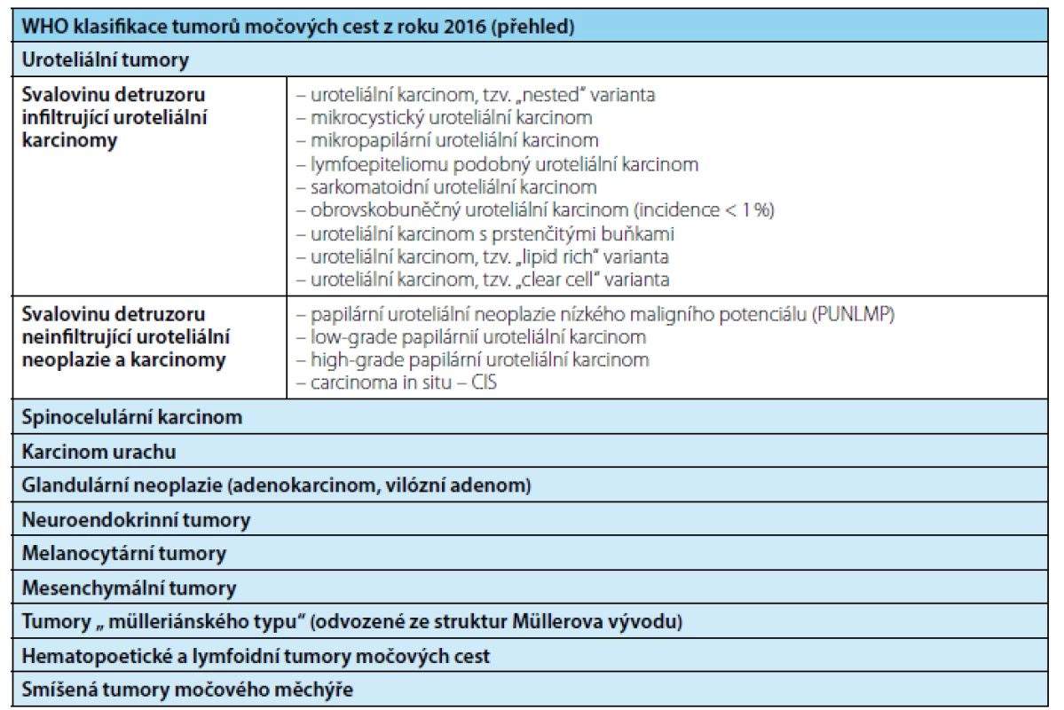 WHO klasifikace tumorů horních a dolních močových cest (zkrácená verze)
Fig. 3. WHO classification of tumor of upper and lower urinary tract system (shortened version)