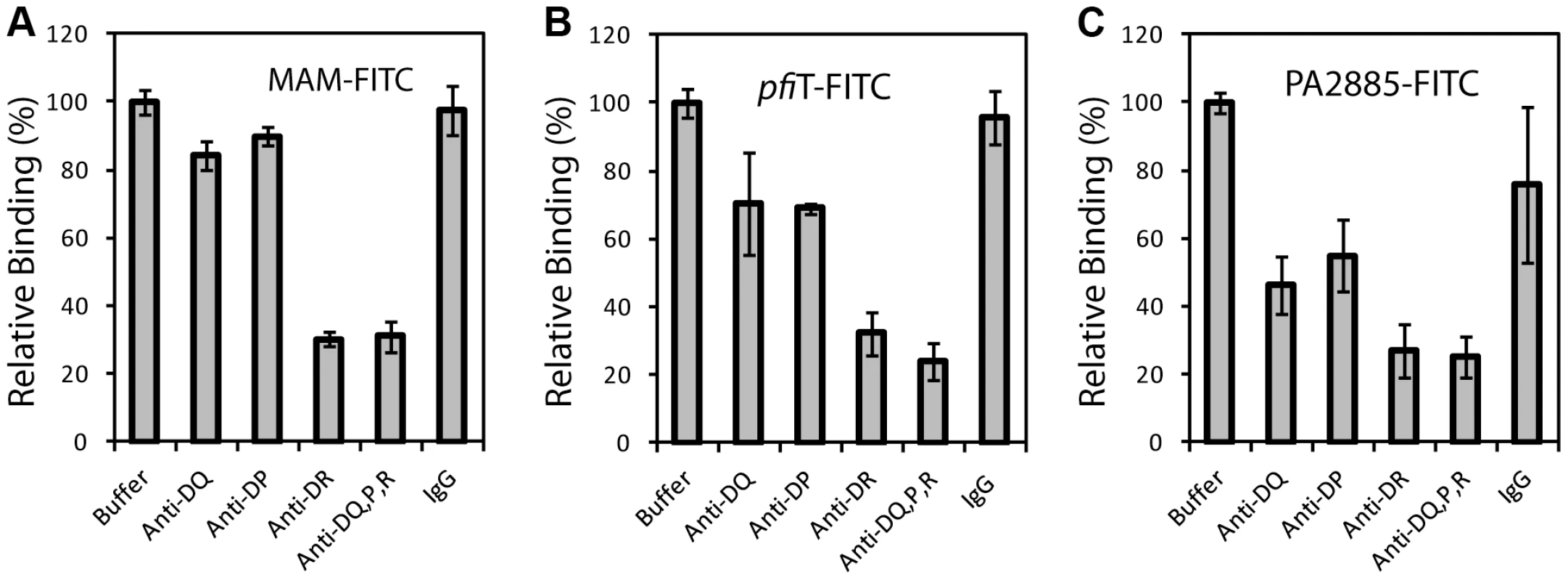 Binding of <i>pfi</i>T and PA2885 to human PBMC is dependent on the class II MHC HLA-DR.