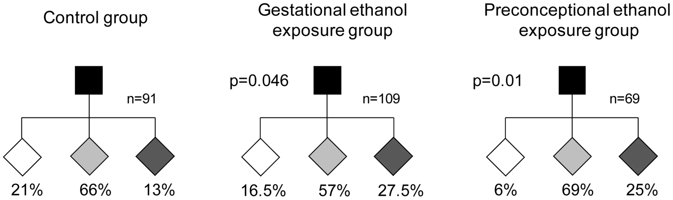 Gestational and preconceptional ethanol exposure produced a higher proportion of pseudoagouti <i>A<sup>vy</sup></i> mice.