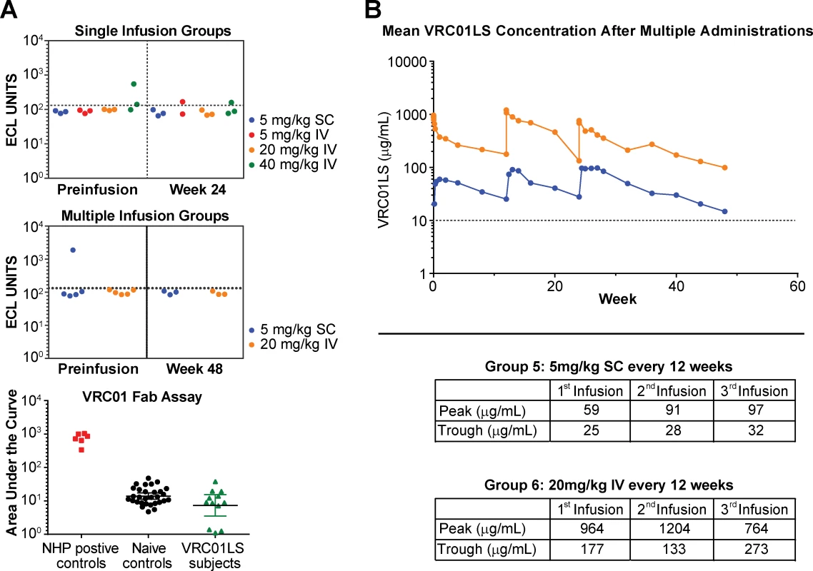 Evaluation of multiple administration of VRC01LS and assessment for anti-VRC01 antibodies.