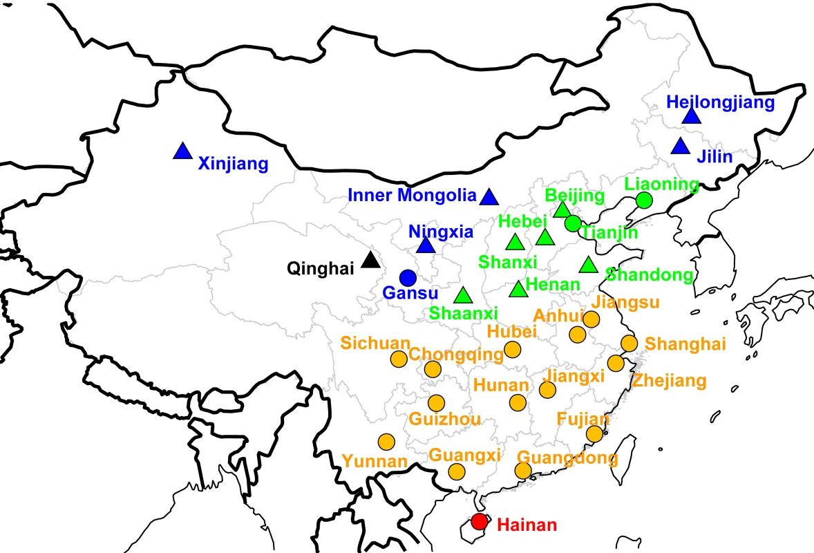 Map of Chinese provinces conducting influenza surveillance (<i>n</i> = 30).