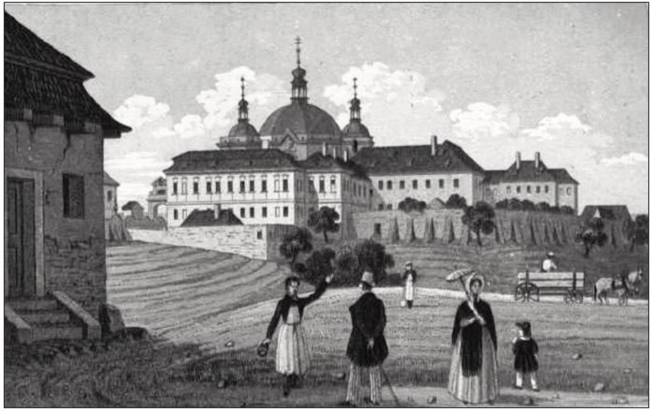 Pohled na zrušený klášter na Karlově – budova, v níž bylo původně plánováno umístění všeobecné nemocnice