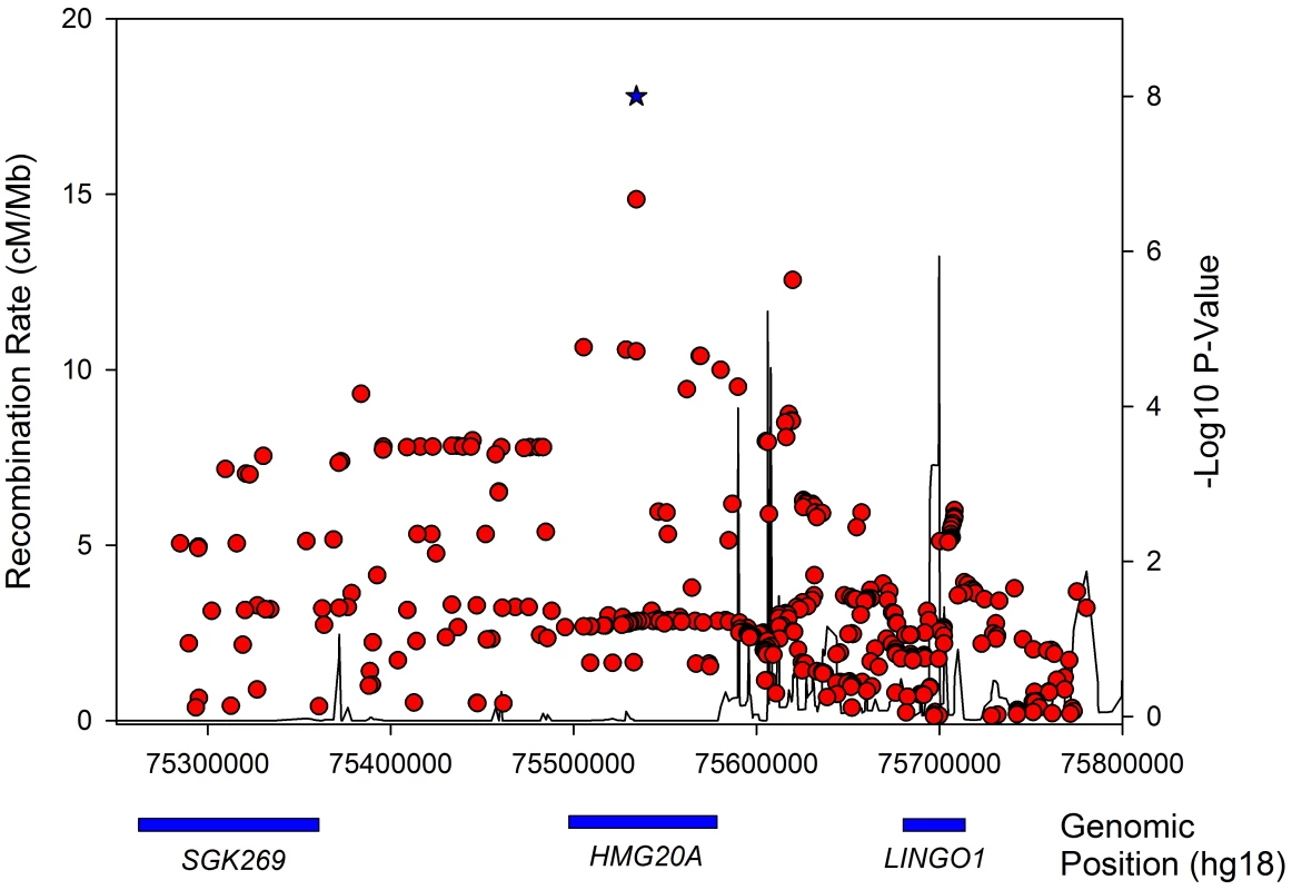 Regional association plot for the &lt;i&gt;HMG20A&lt;/i&gt; gene in obese type 2 diabetes samples.