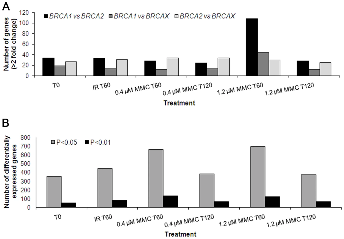 Number of genes differentially expressed among <i>BRCA1</i>, <i>BRCA2</i>, and BRCAX.
