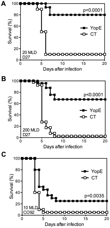Immunization with YopE<sub>69–77</sub> peptide protects mice against <i>Y. pestis</i>.