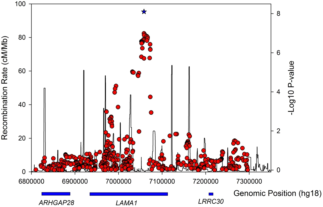 Regional association plot for the &lt;i&gt;LAMA1&lt;/i&gt; gene in lean type 2 diabetes samples.