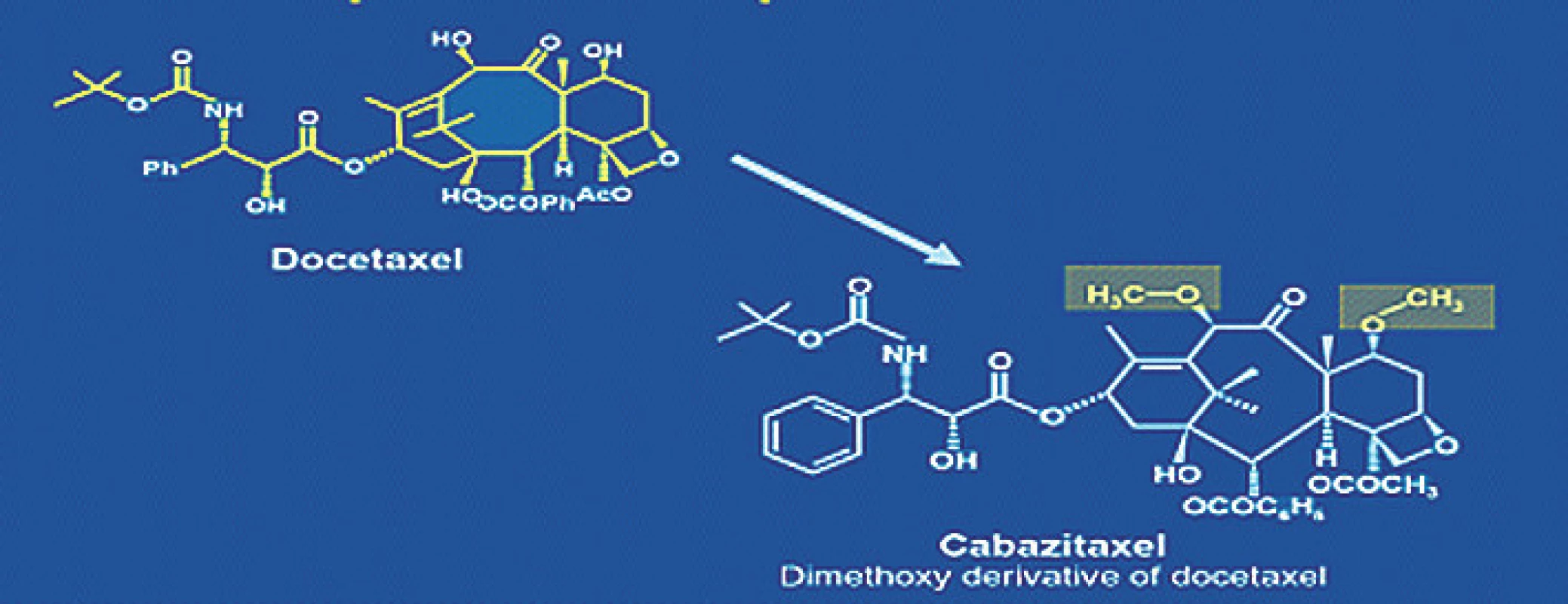 Chemická struktura docetaxelu a kabazitaxelu
Fig. 3. Docetaxel and cabazitaxel chemical structure 