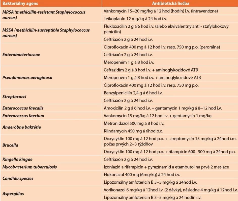 Antibiotická liečba pri spondylodiscitíde [22,26,43−46,48]<br>
Fig. 1: Spondylodiscitis − specific antibiotic therapy [22,26,43−46,48]