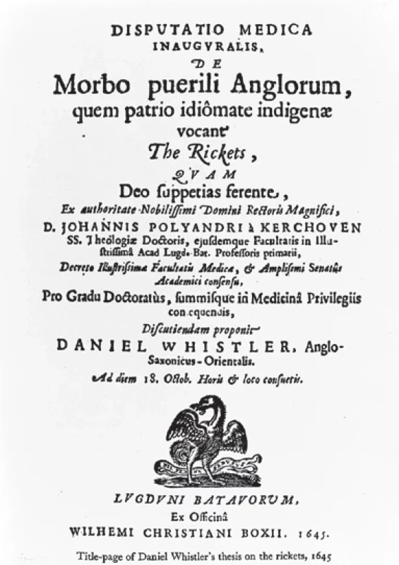 Titulní strana Whistlerovy disertační práce z r. 1645
