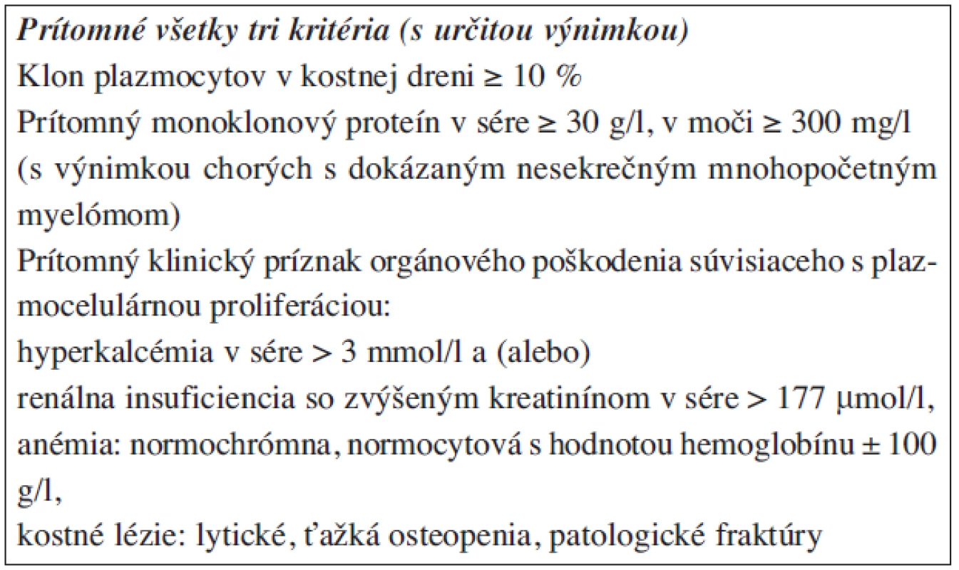 Symptomatický mnohopočetný myelóm (9, 12).