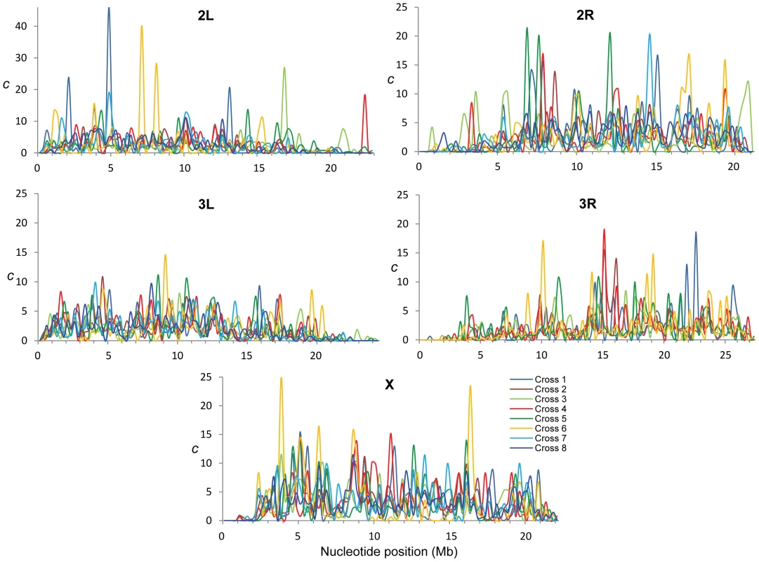 Intra-specific variation in crossing over rates along chromosome arms.