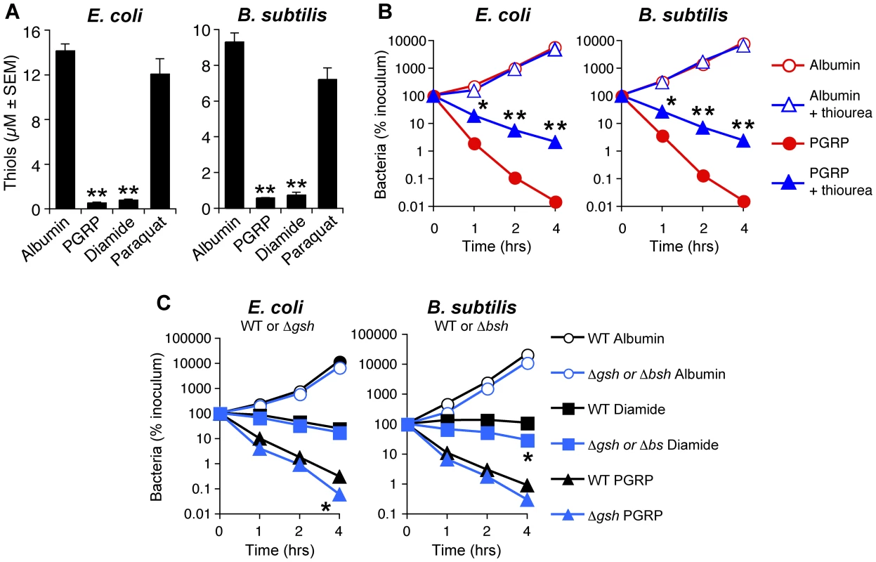 PGRP induces thiol depletion, which is required but not sufficient for bacterial killing.