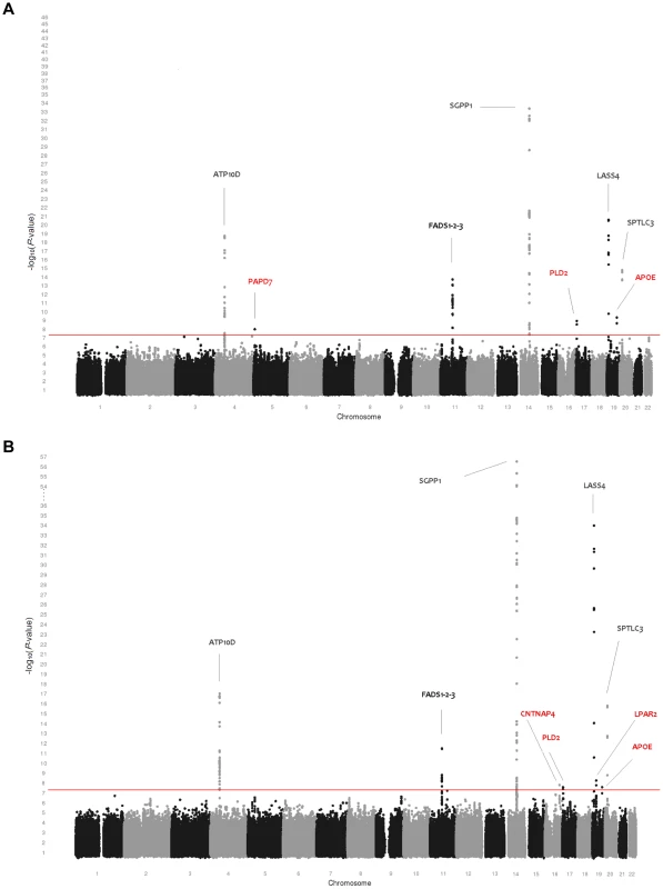 Genome-wide association results for 33 sphingolipid species.