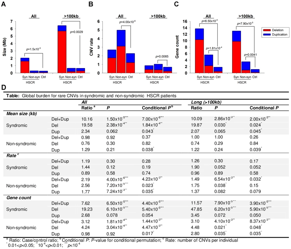 CNV burden for syndromic (Syn) and non-syndromic (Non-syn) HSCR patients relative to controls (Ctrl).