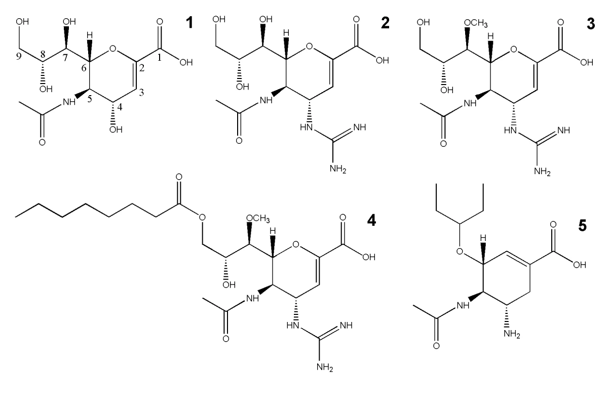 The chemical structures of influenza NA inhibitors used in this study.
