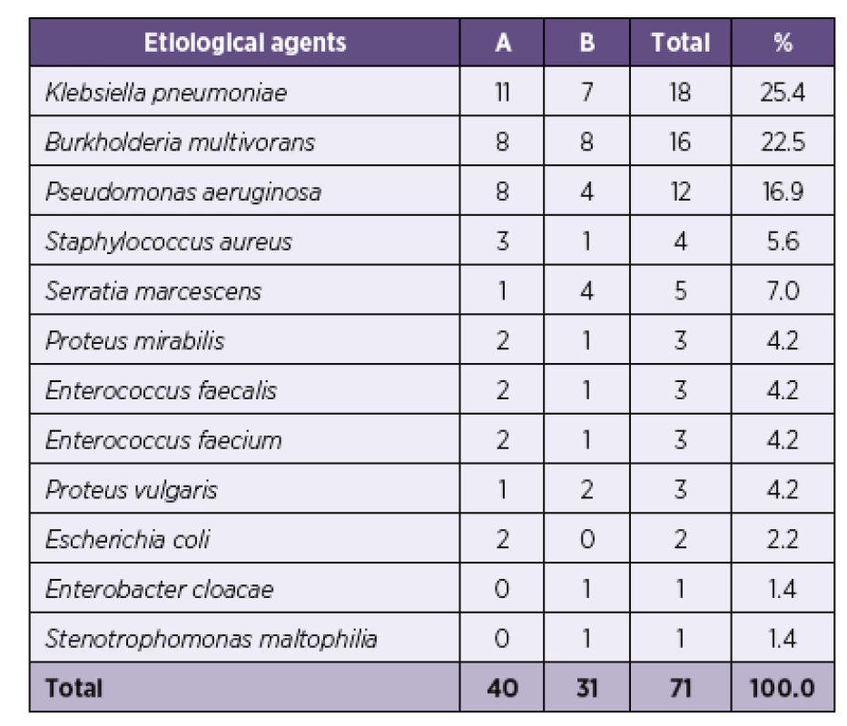 Frequency of bacterial species – etiological agents causing HAP (A – Round A, B – Round B)