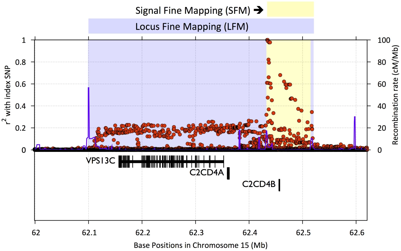 Example of signal fine mapping (SFM) and locus fine mapping (LFM) regions.
