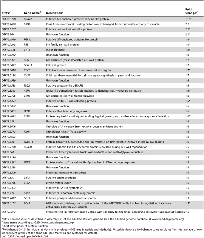 List of genes whose expression was significantly upregulated upon PGA22 overexpression.