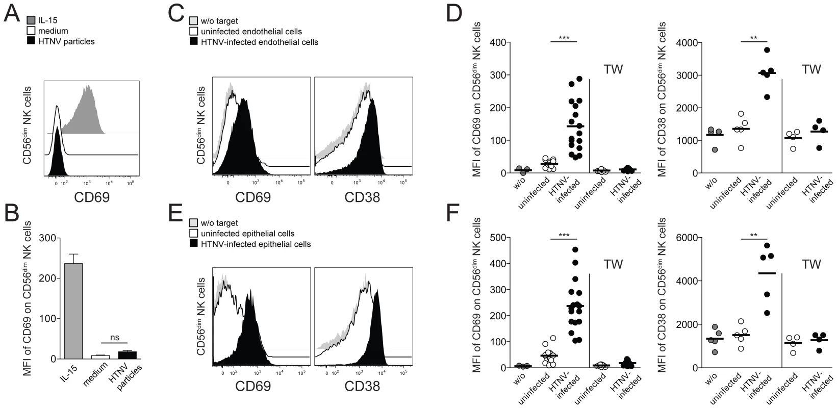 Hantavirus-infected cells mediate contact-dependent activation of CD56<sup>dim</sup> NK cells.
