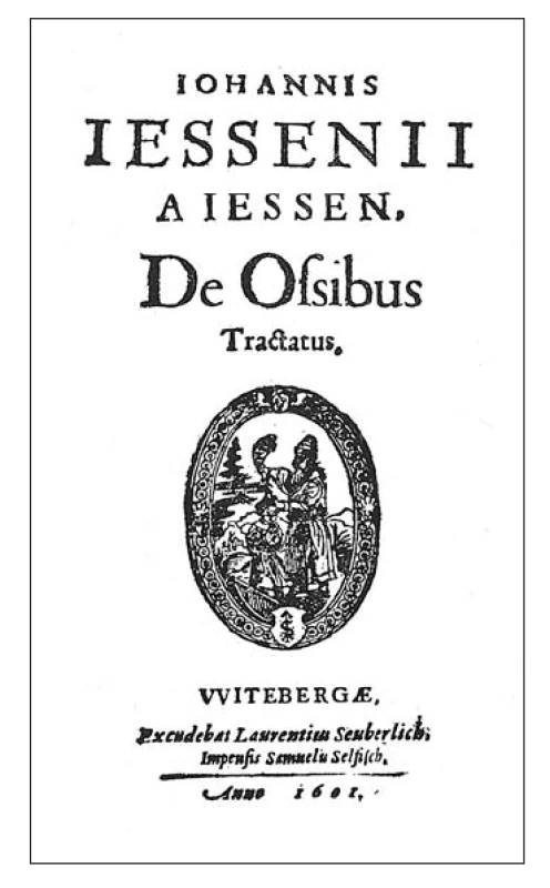 Titulní strana Jesseniovy knihy „Tractatus De Ossibus” (1601)