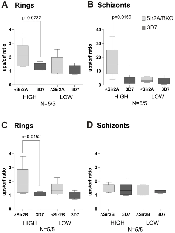 PfH2A.Z occupancy in the active <i>var</i> gene upstream region is maintained at schizont stage in ΔSir2A but not ΔSir2B parasites.