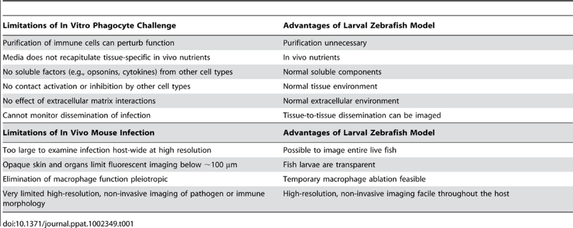 Advantages of embryonic zebrafish model for study of innate immune-pathogen interaction.