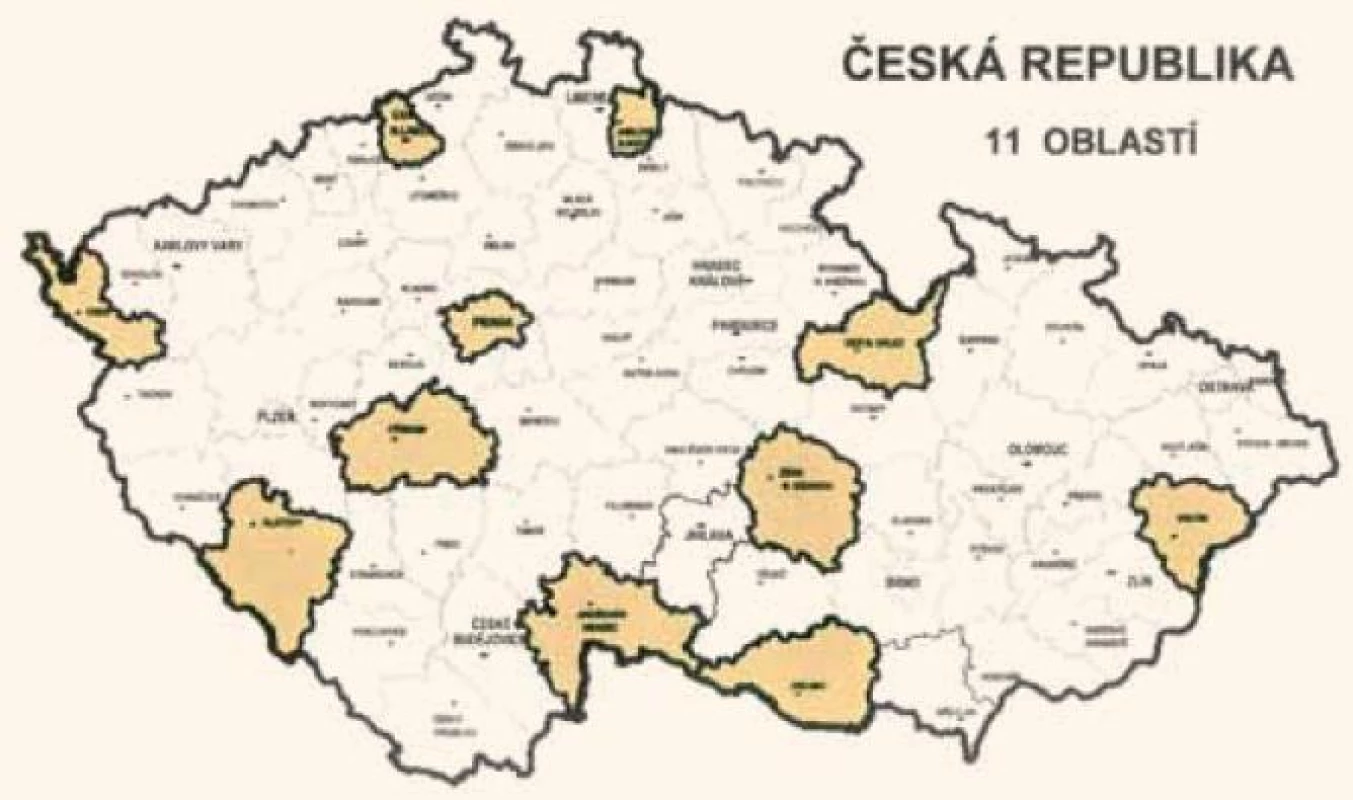 Mapa – 11 oblastí v České republice. 4 094 dospělých osob (1 603 mužů + 2 491 žen).