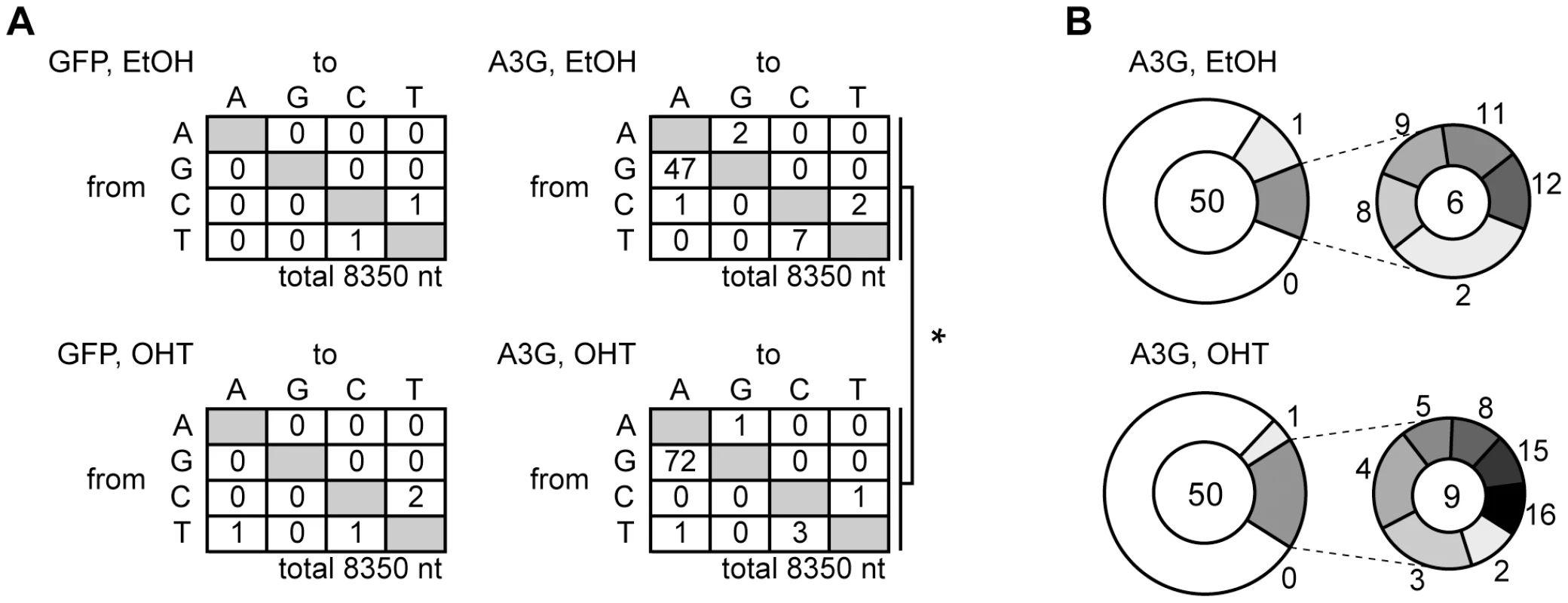 Mutation frequency of HBV NC-associated DNA in A3G expression and UNG inhibition.
