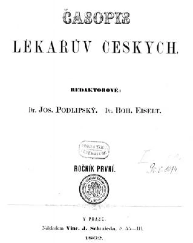 První číslo Časopisu lékařů českých z 15. ledna 1862