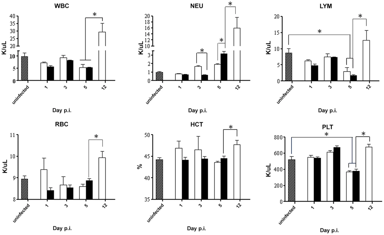Blood parameters in DENV2-infected mice born to either DENV1 immune or dengue naïve mothers.