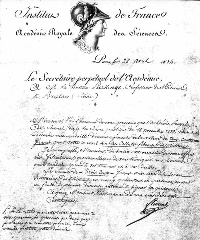 Diplom potvrzující Purkyňovo členství v pařížské Akademii